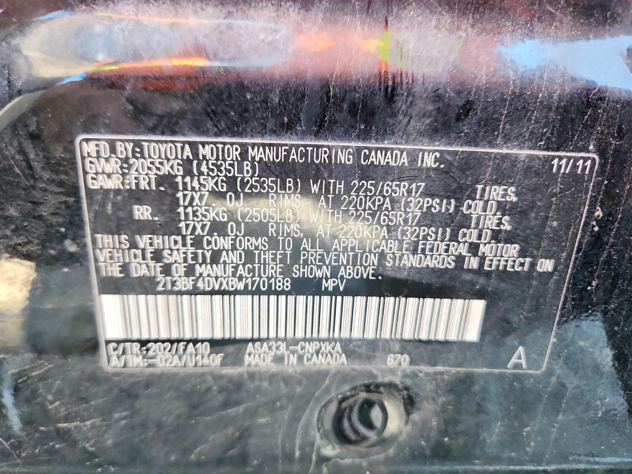 2011 Toyota Rav4 Base Черный vin: 2T3BF4DVXBW170188