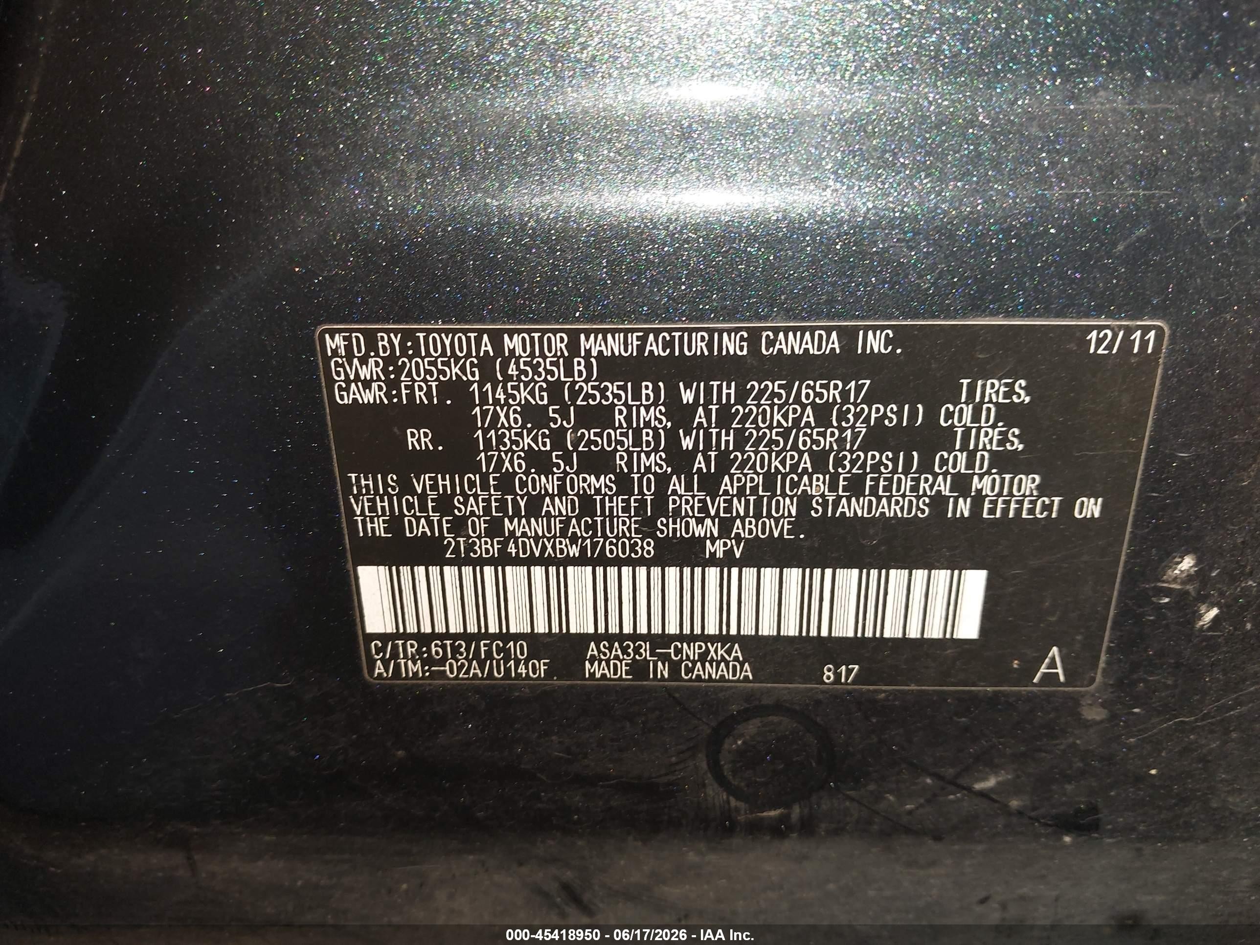2011 Toyota Rav4   Gray vin: 2T3BF4DVXBW176038