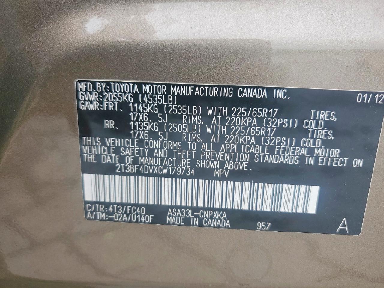 2012 Toyota Rav4 Base Green vin: 2T3BF4DVXCW179734