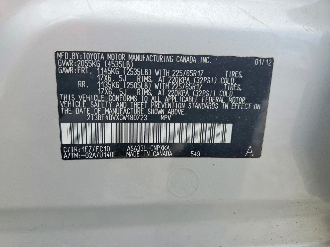 2012 Toyota Rav4 Base Silver vin: 2T3BF4DVXCW180723
