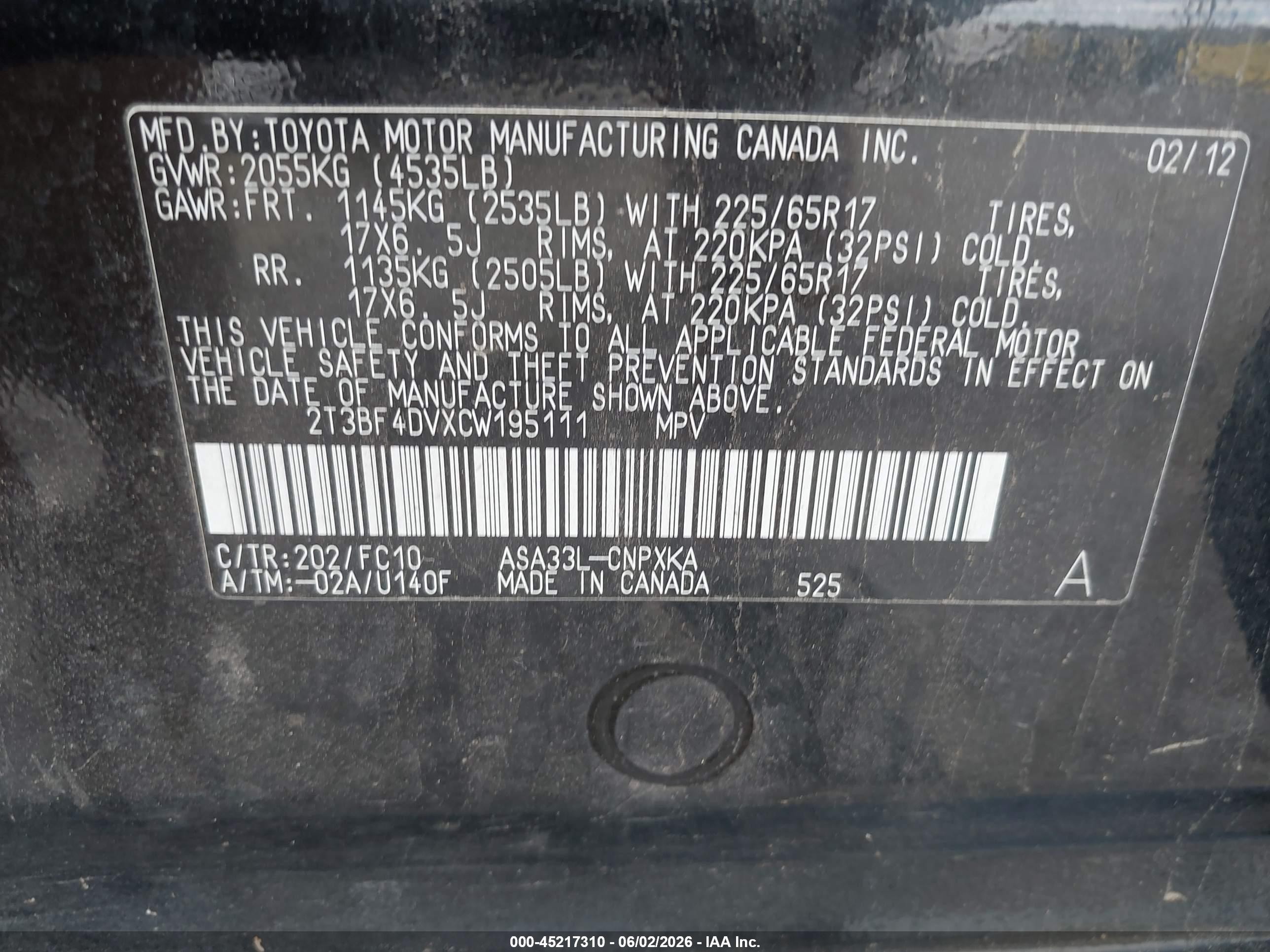 2012 Toyota Rav4   Black vin: 2T3BF4DVXCW195111