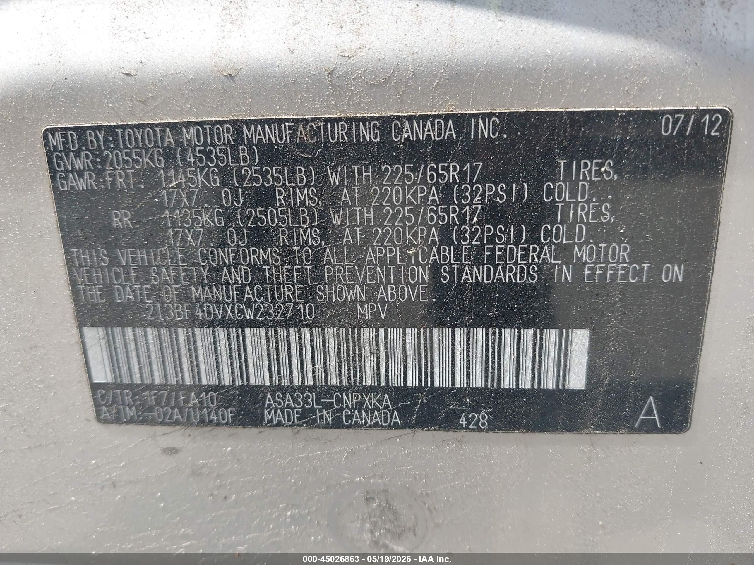 2012 Toyota Rav4   Silver vin: 2T3BF4DVXCW232710