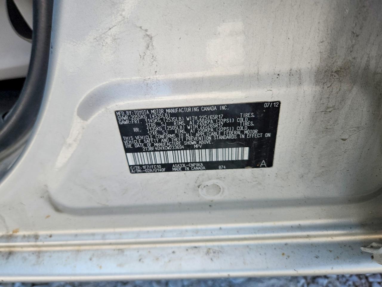 2012 Toyota Rav4 Base Silver vin: 2T3BF4DVXCW233694