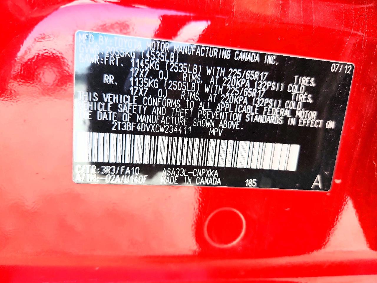 2012 Toyota Rav4 Base Красный vin: 2T3BF4DVXCW234411