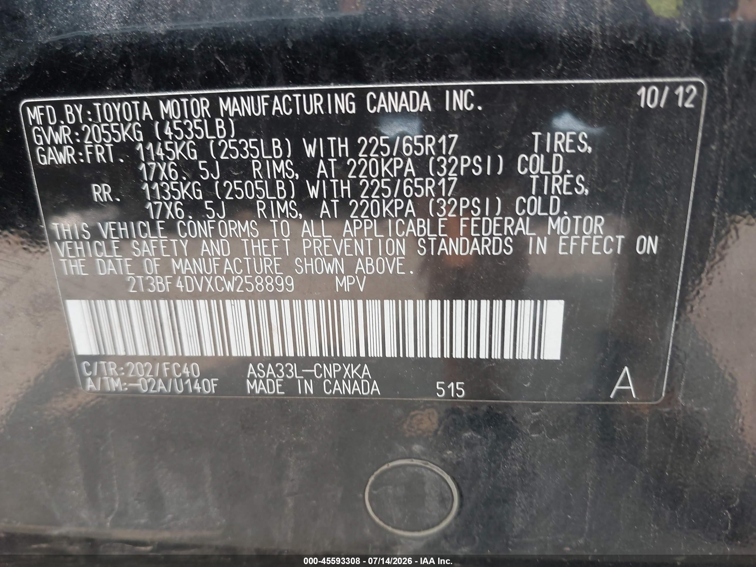 2012 Toyota Rav4   Черный vin: 2T3BF4DVXCW258899