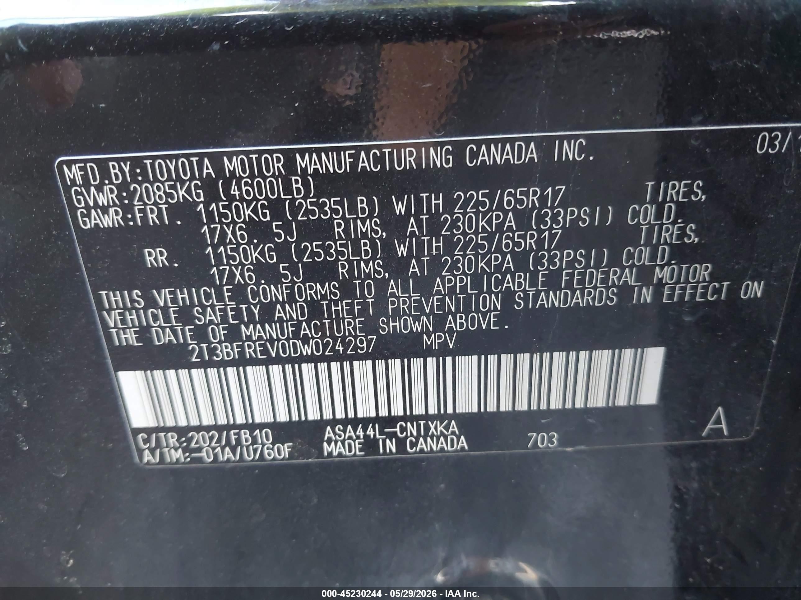 2013 Toyota Rav4 Le Черный vin: 2T3BFREV0DW024297
