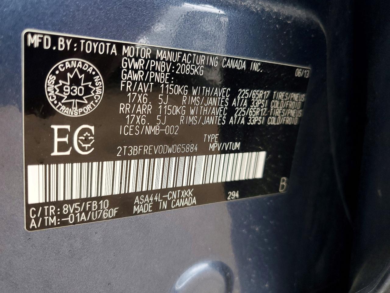 2013 Toyota Rav4 Le Blue vin: 2T3BFREV0DW065884