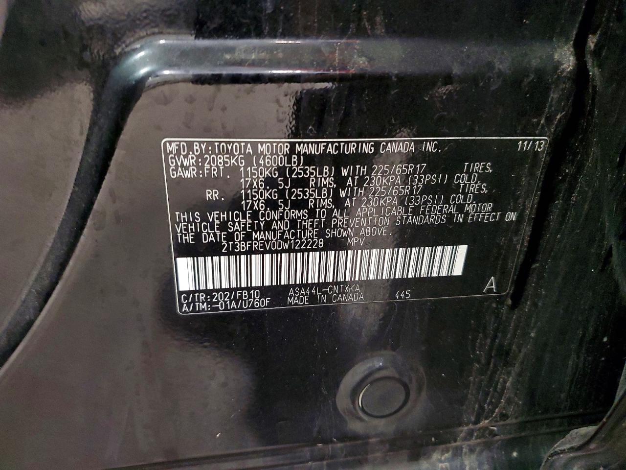 2013 Toyota Rav4 Le Черный vin: 2T3BFREV0DW122228