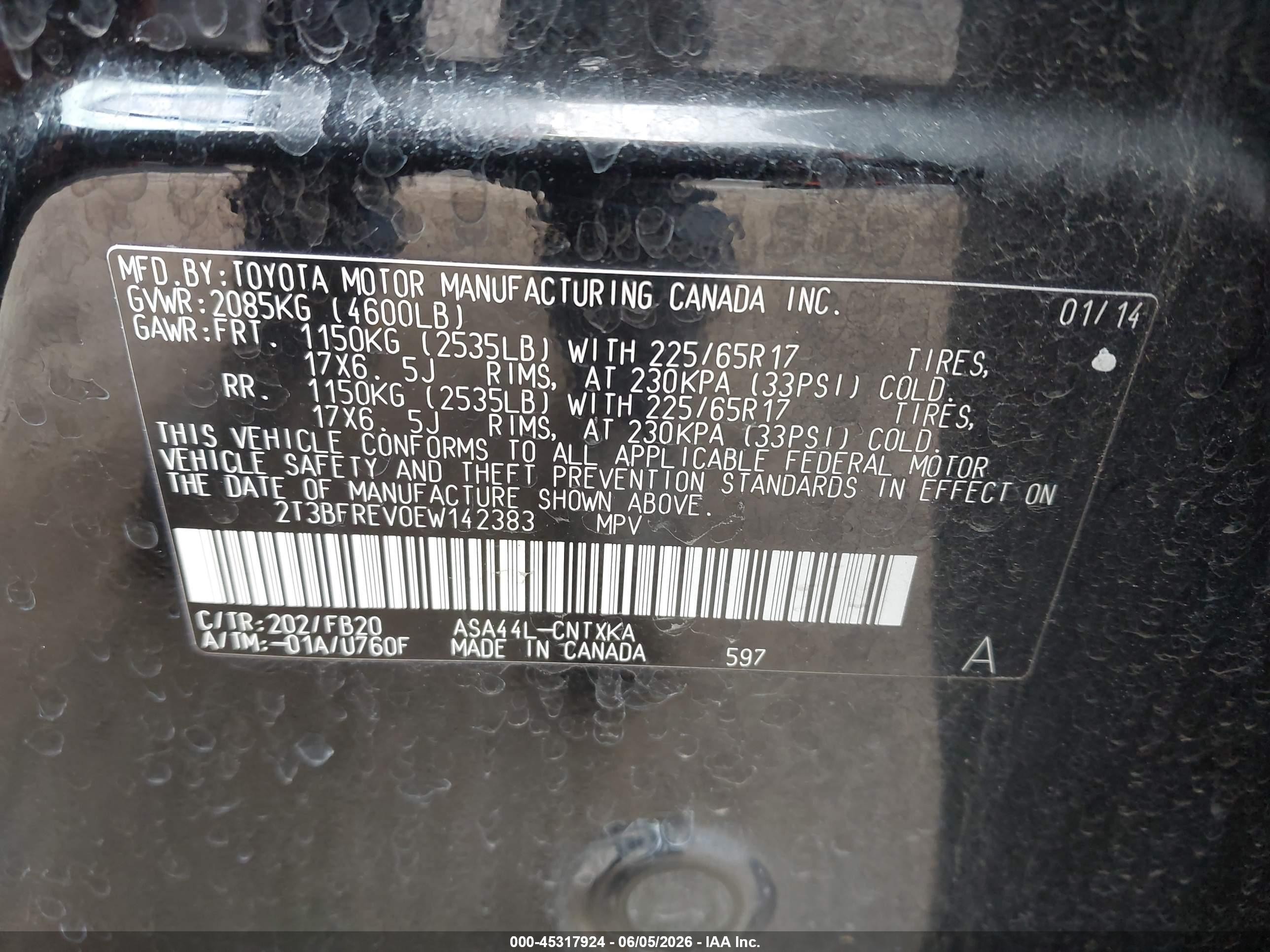 2014 Toyota Rav4 Le Черный vin: 2T3BFREV0EW142383