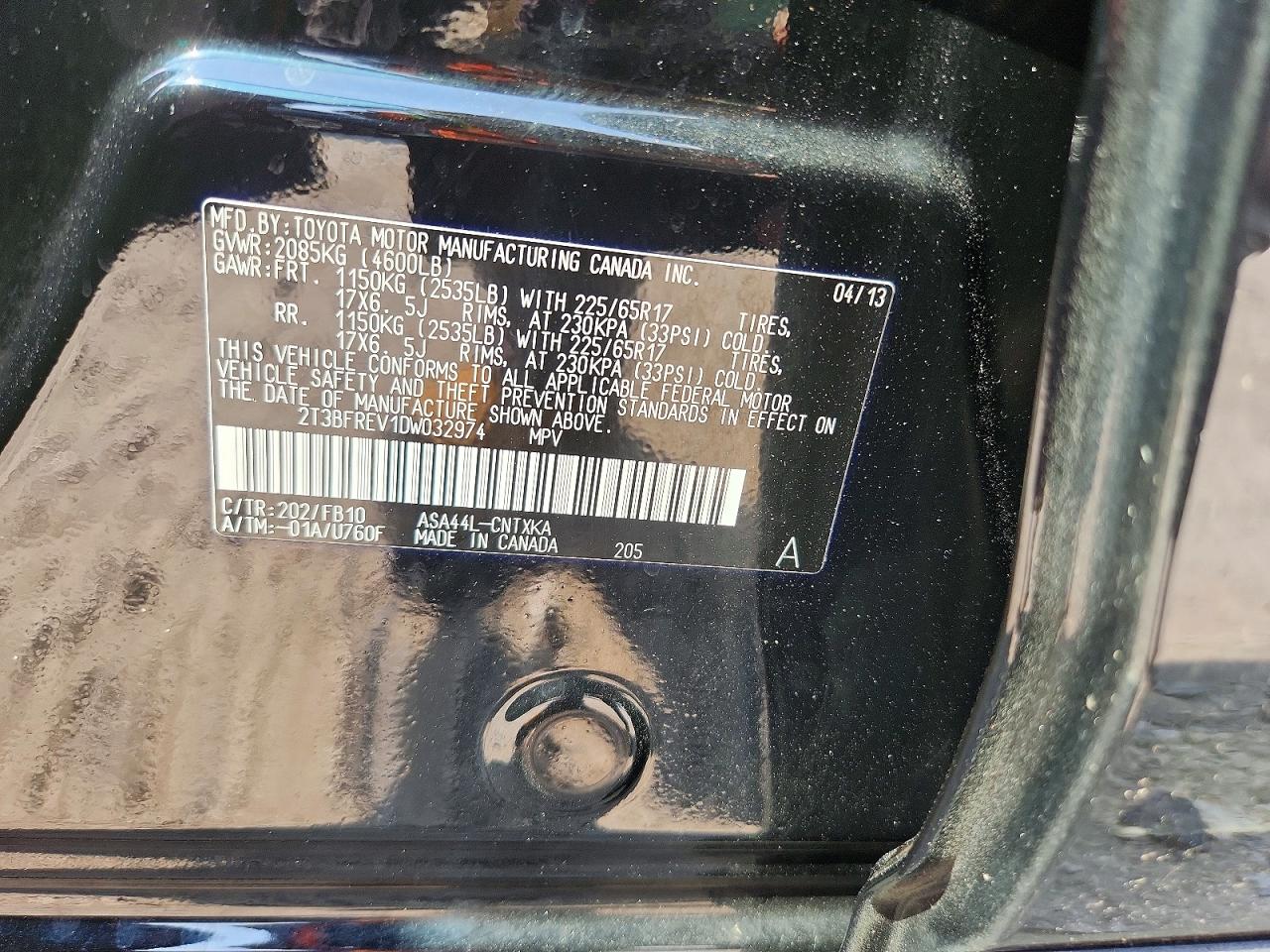 2013 Toyota Rav4 Le Черный vin: 2T3BFREV1DW032974