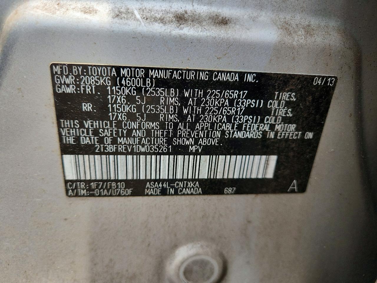 2013 Toyota Rav4 Le Silver vin: 2T3BFREV1DW035261