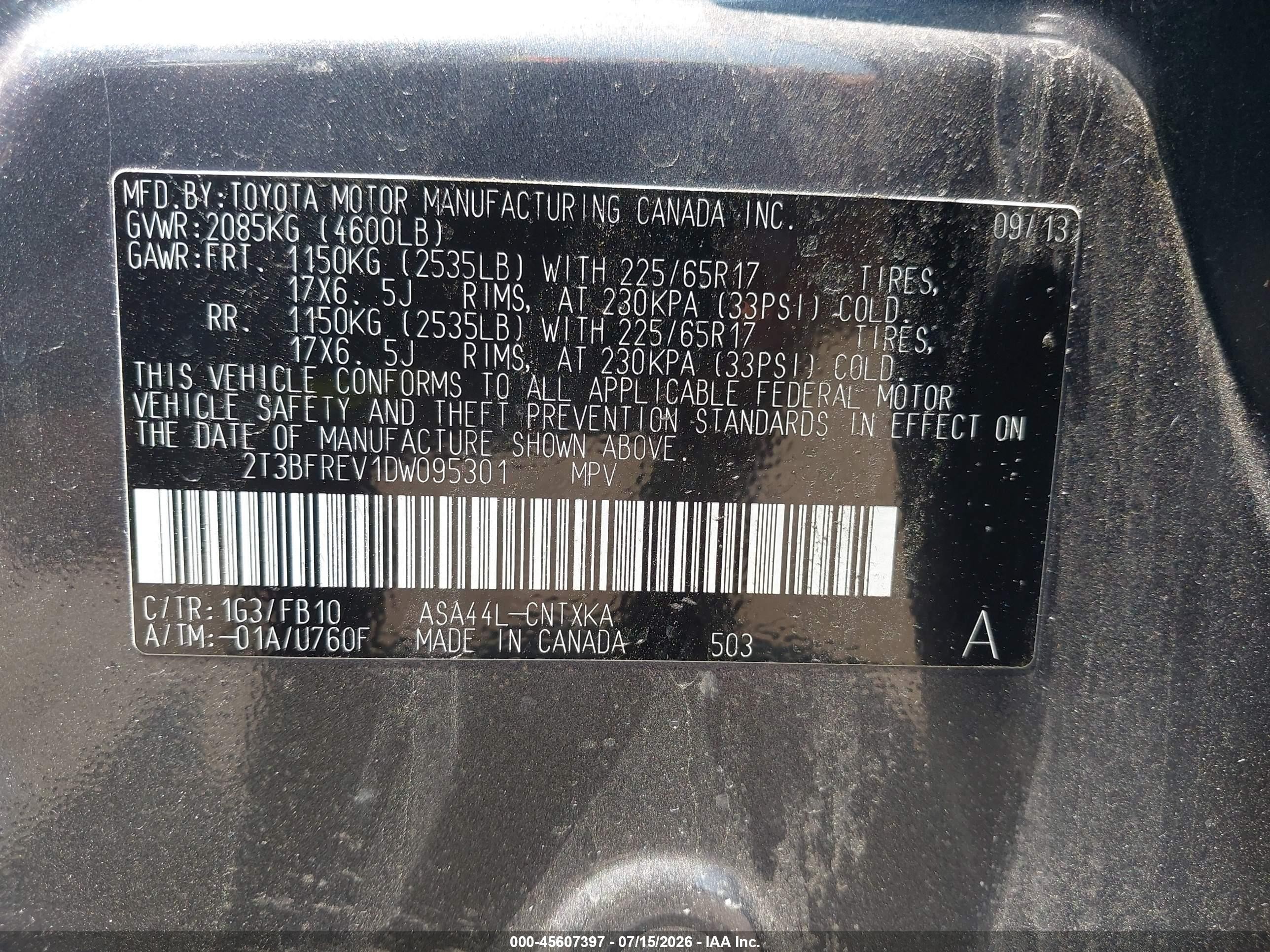 2013 Toyota Rav4 Le Серый vin: 2T3BFREV1DW095301