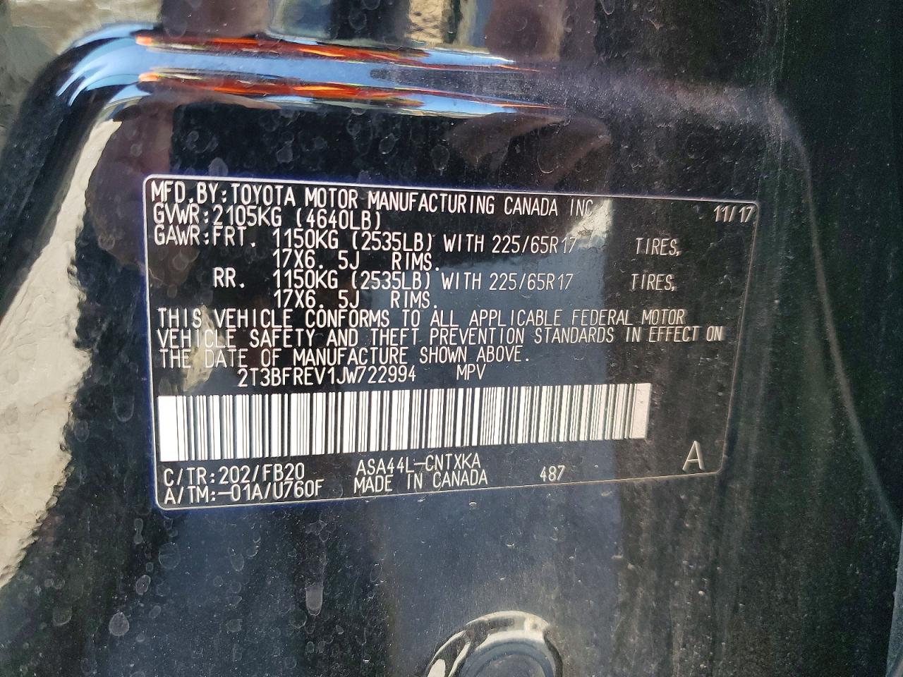 2018 Toyota Rav4 Le Black vin: 2T3BFREV1JW722994