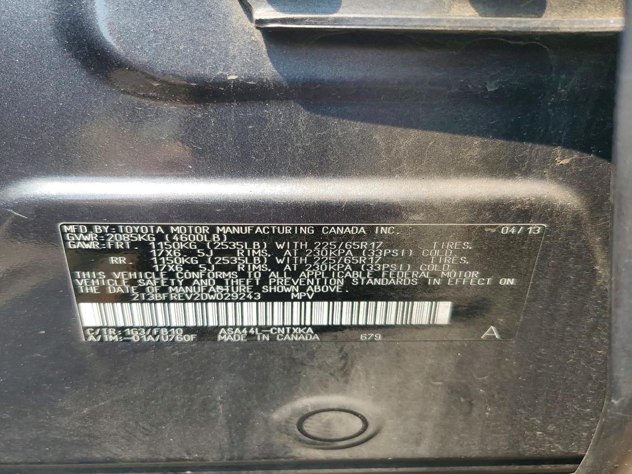 2013 Toyota Rav4 Le Gray vin: 2T3BFREV2DW029243