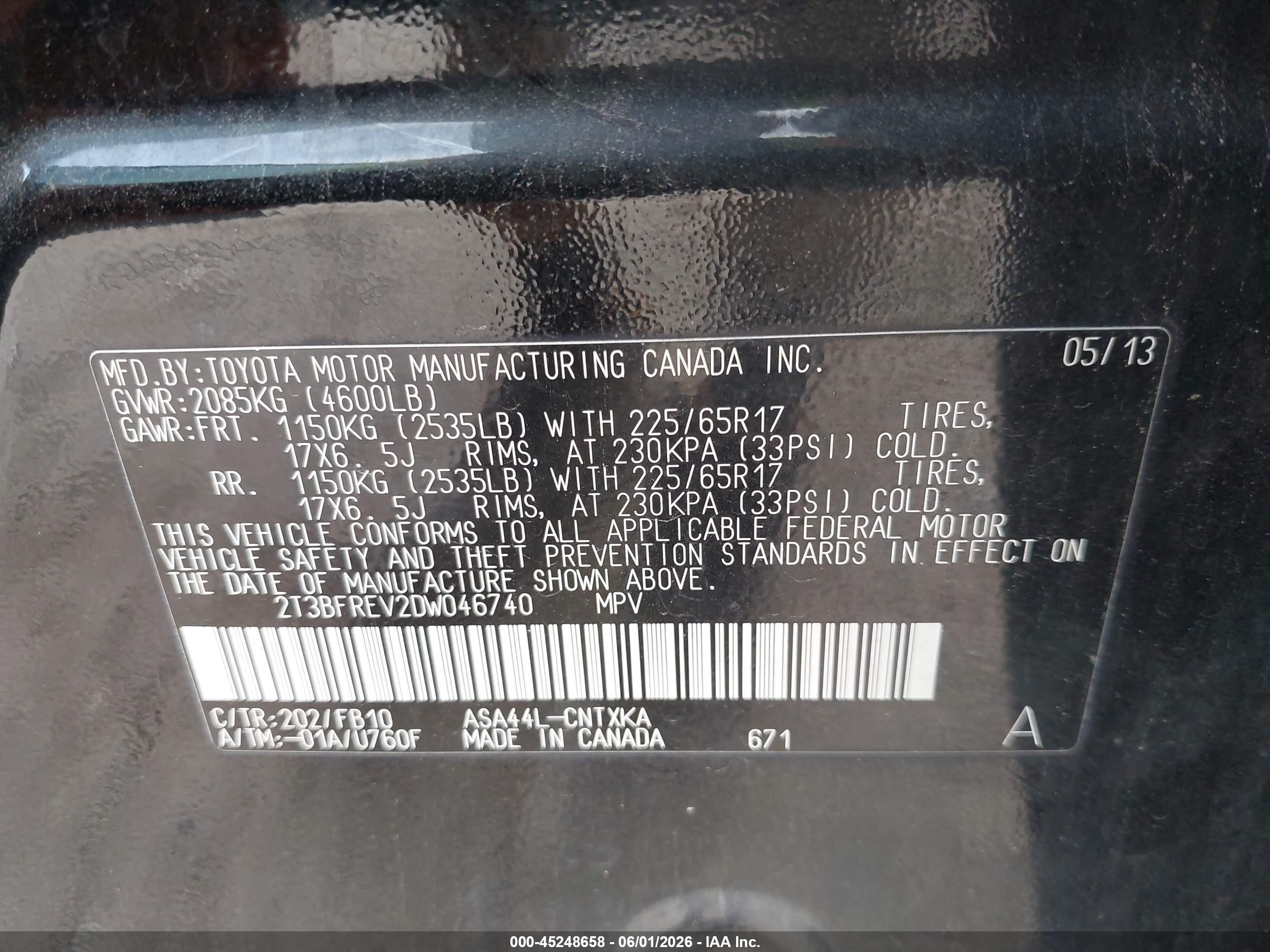 2013 Toyota Rav4 Le Black vin: 2T3BFREV2DW046740