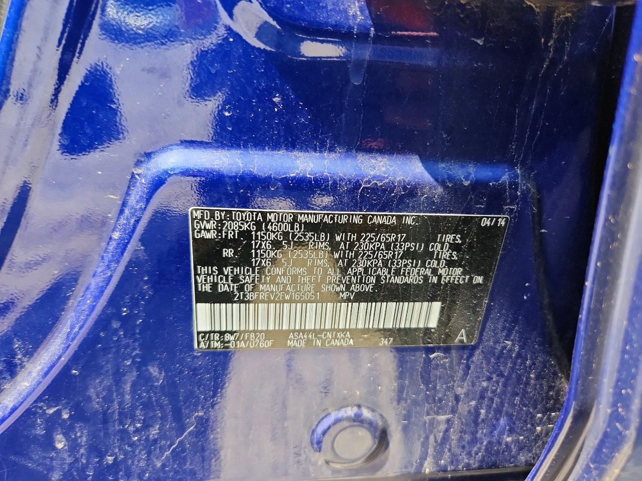 2014 Toyota Rav4 Le Синий vin: 2T3BFREV2EW165051
