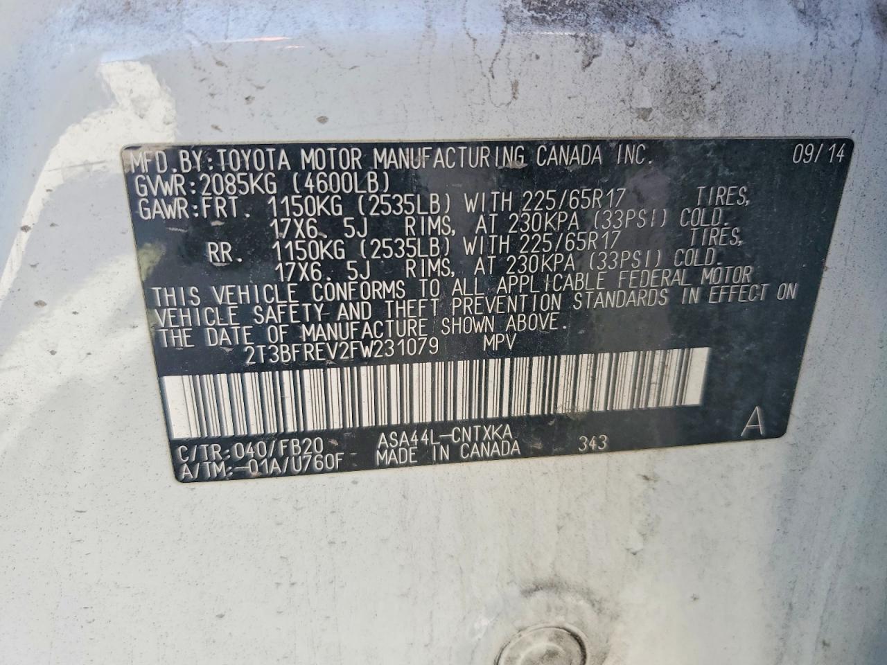 2015 Toyota Rav4 Le White vin: 2T3BFREV2FW231079