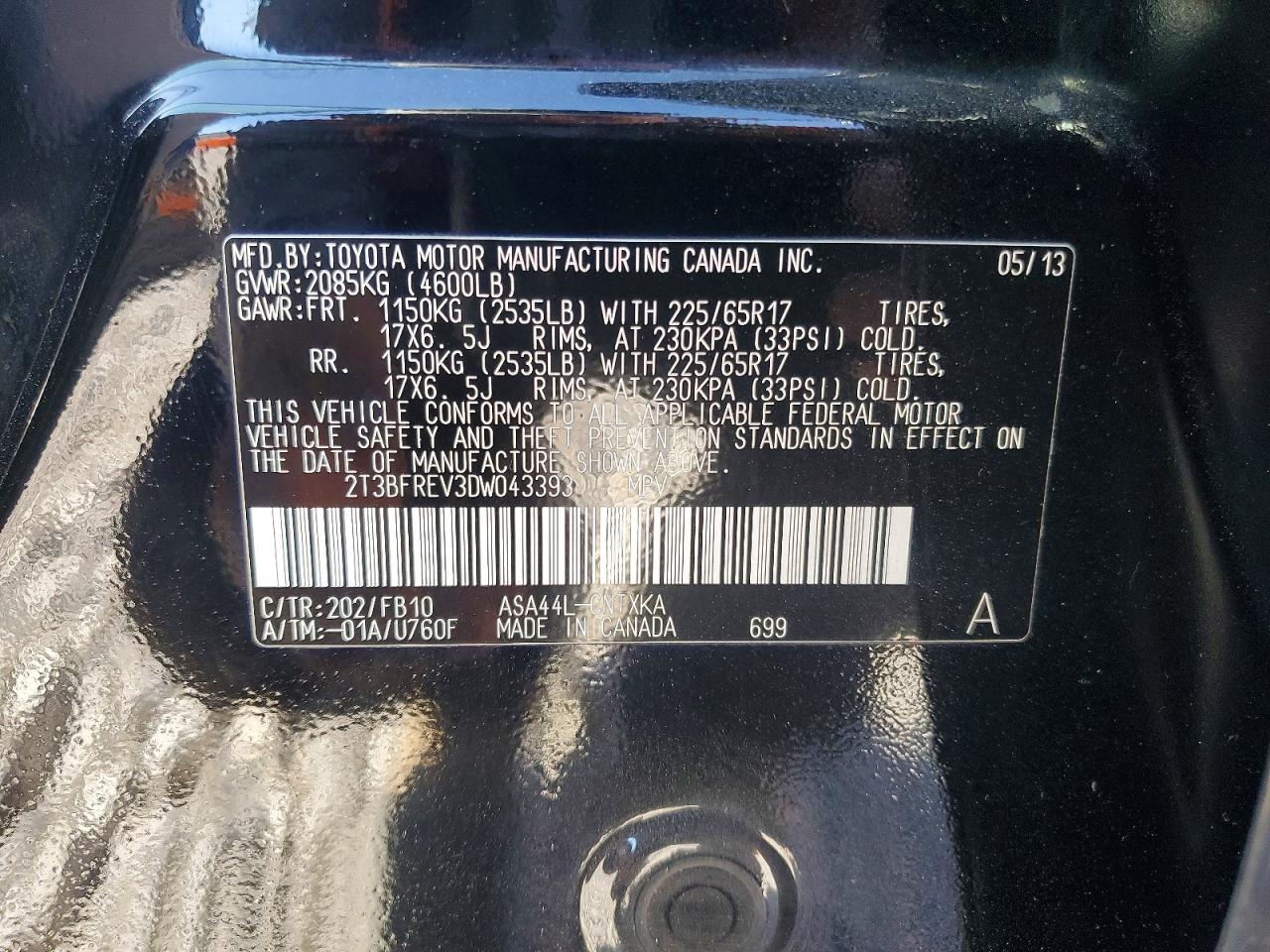 2013 Toyota Rav4 Le Black vin: 2T3BFREV3DW043393