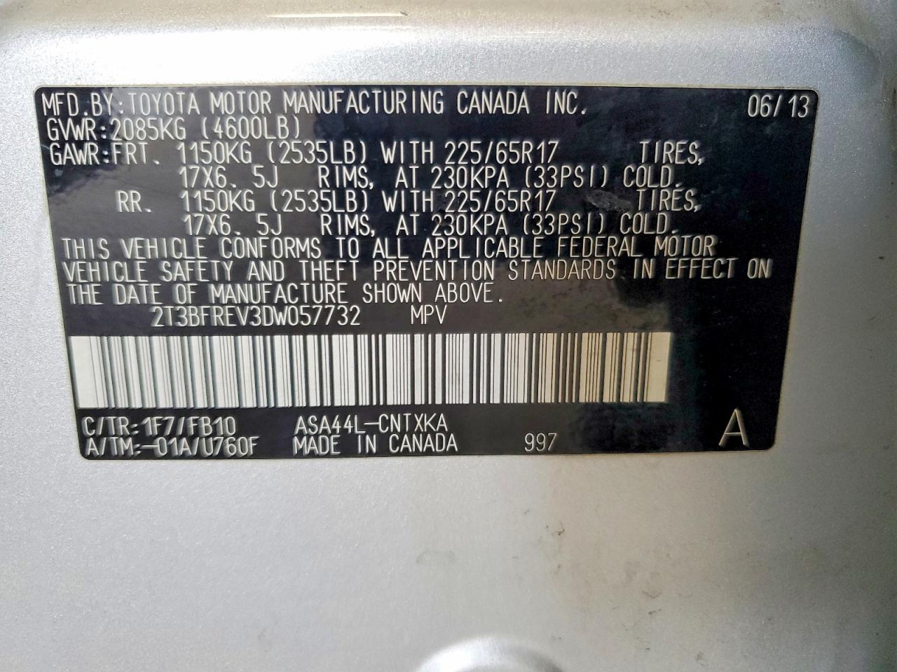 2013 Toyota Rav4 Le Silver vin: 2T3BFREV3DW057732