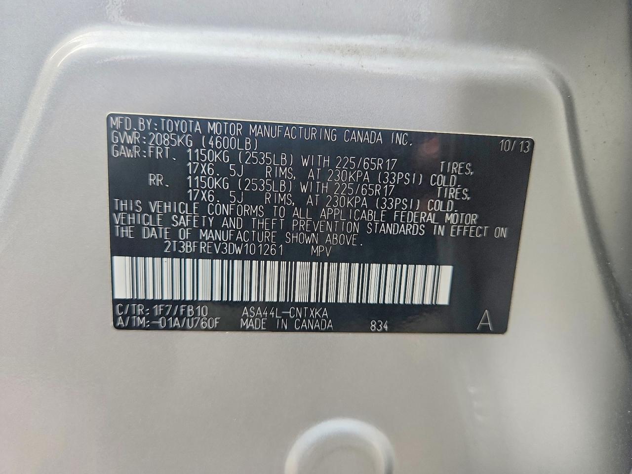 2013 Toyota Rav4 Le Silver vin: 2T3BFREV3DW101261