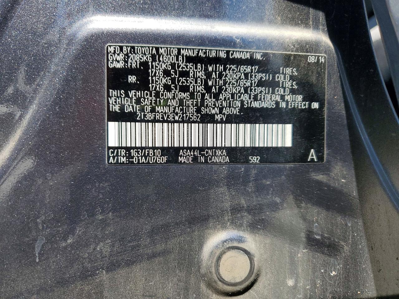 2014 Toyota Rav4 Le Silver vin: 2T3BFREV3EW217562