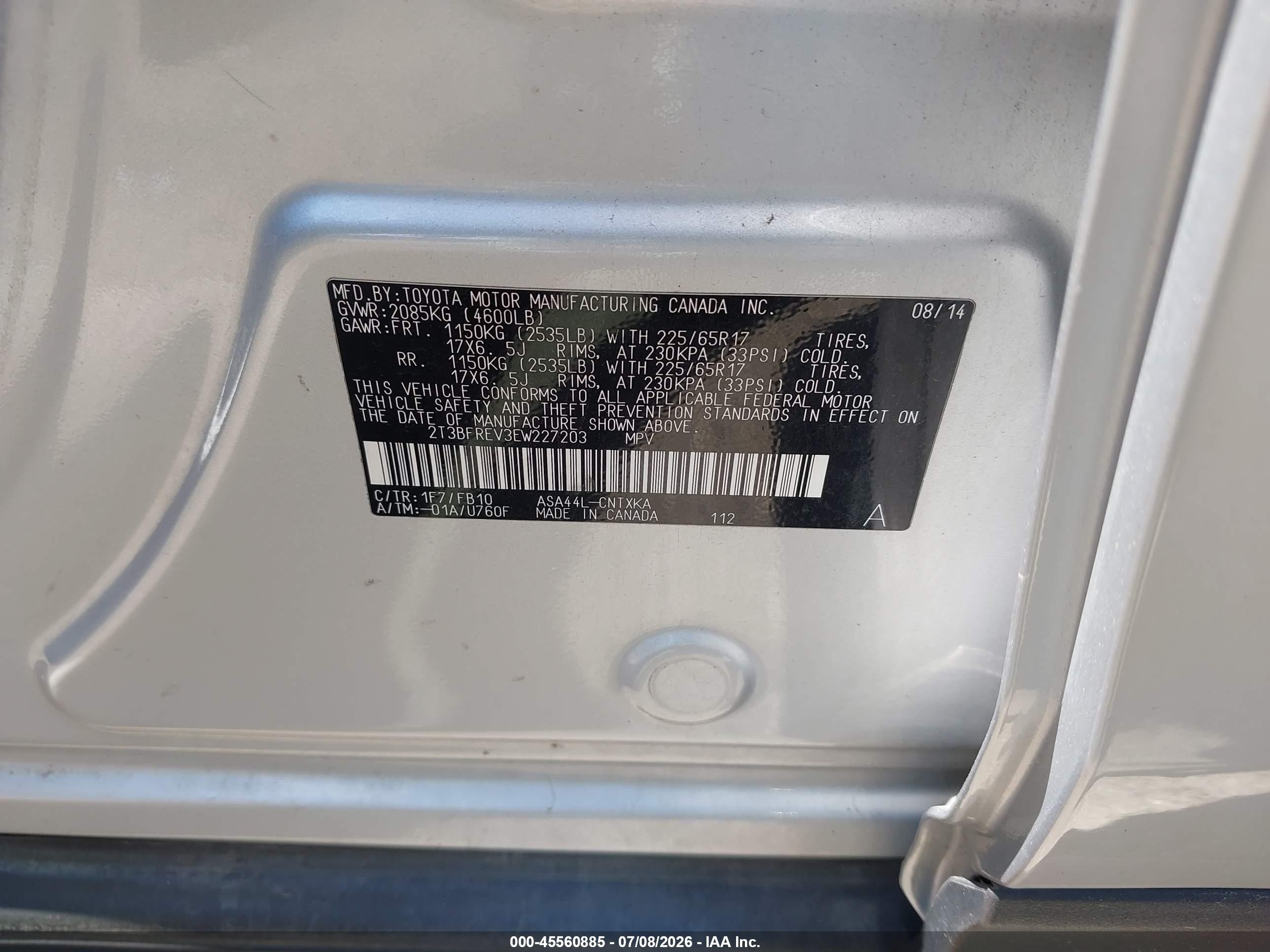 2014 Toyota Rav4 Le Gray vin: 2T3BFREV3EW227203