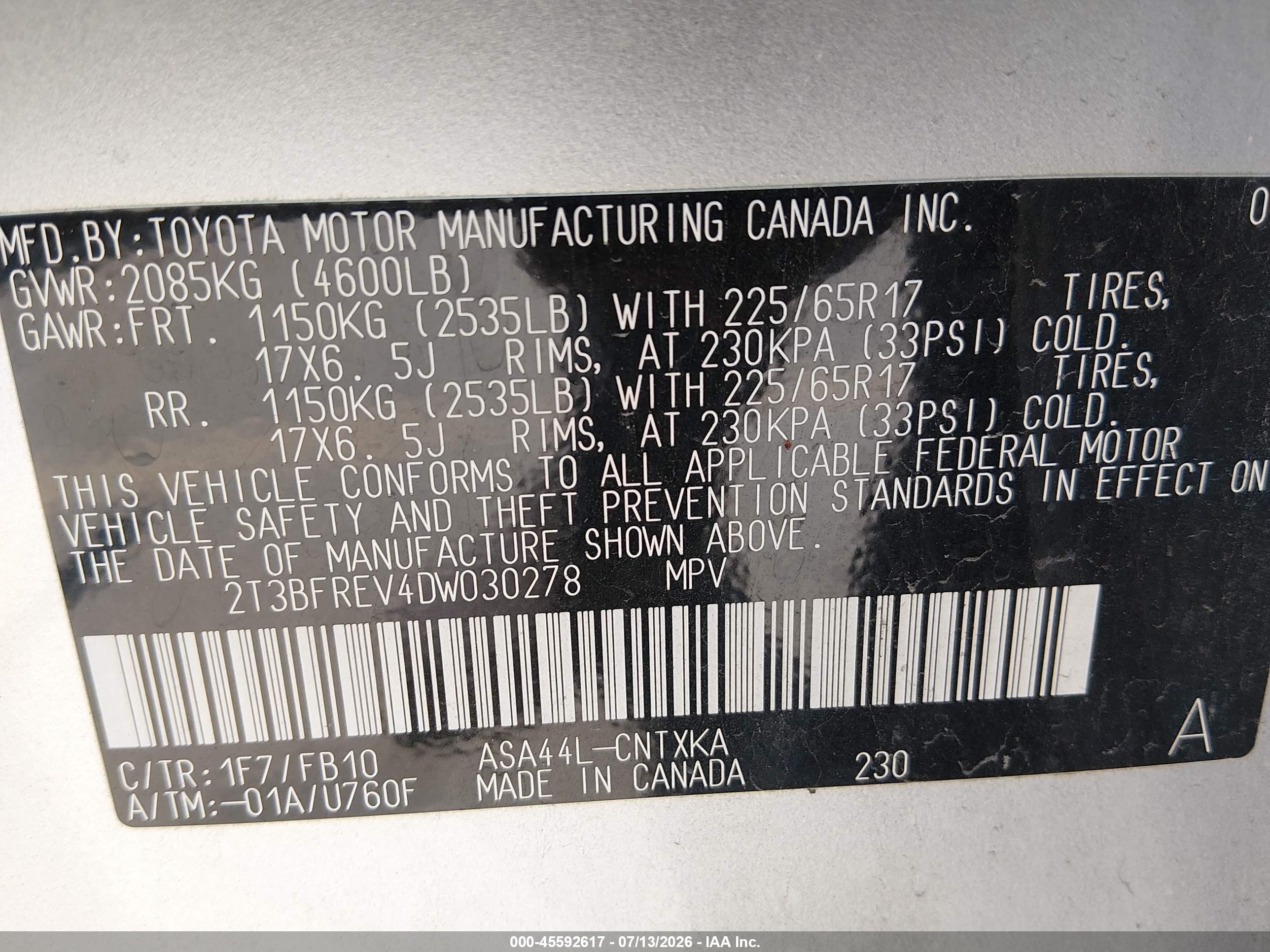 2013 Toyota Rav4 Le Silver vin: 2T3BFREV4DW030278