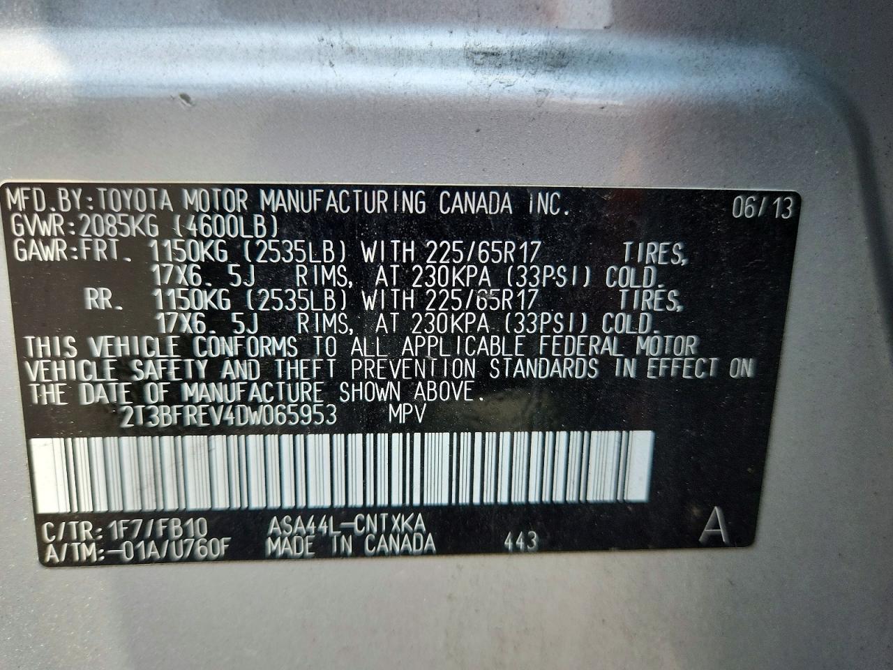 2013 Toyota Rav4 Le Silver vin: 2T3BFREV4DW065953