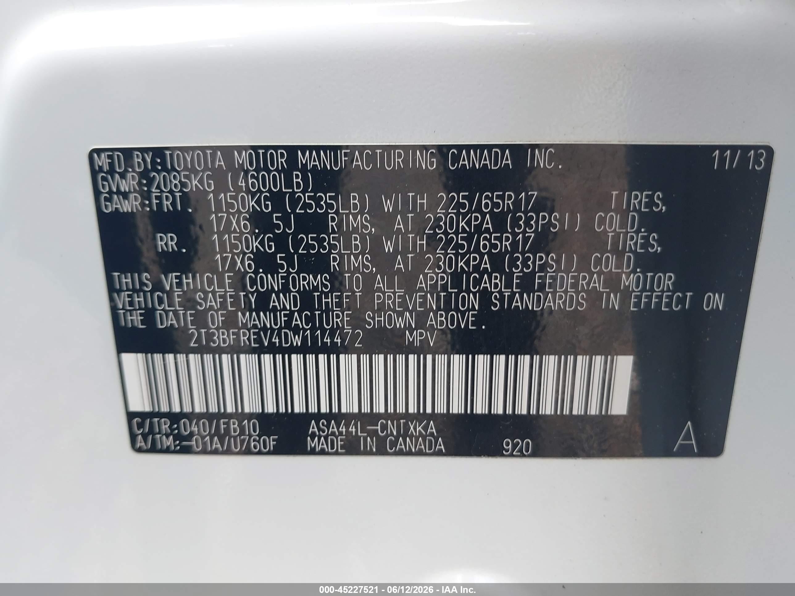 2013 Toyota Rav4 Le White vin: 2T3BFREV4DW114472