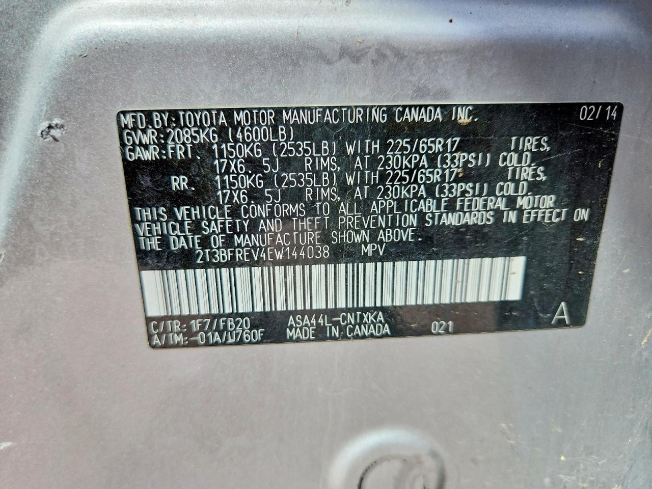 2014 Toyota Rav4 Le Gray vin: 2T3BFREV4EW144038