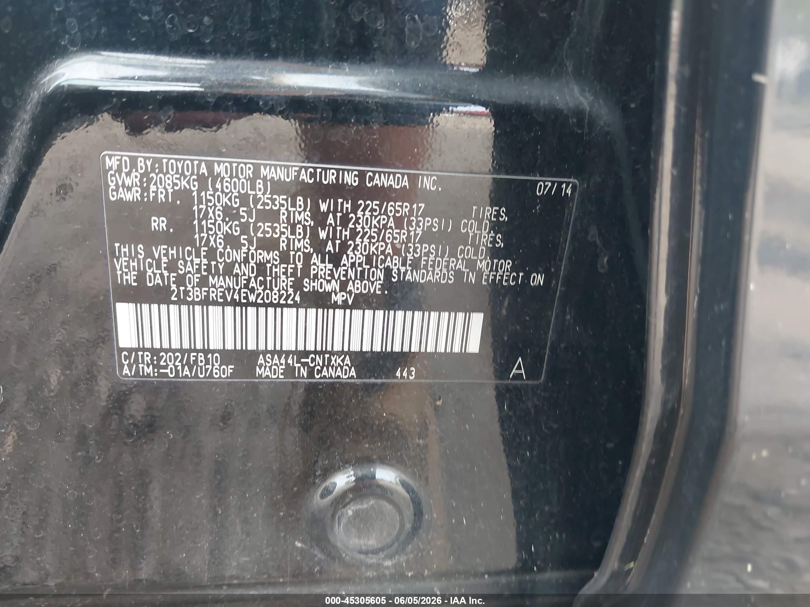 2014 Toyota Rav4 Le Black vin: 2T3BFREV4EW208224