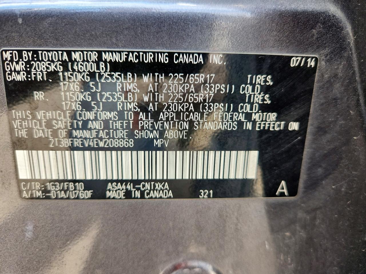 2014 Toyota Rav4 Le Gray vin: 2T3BFREV4EW208868