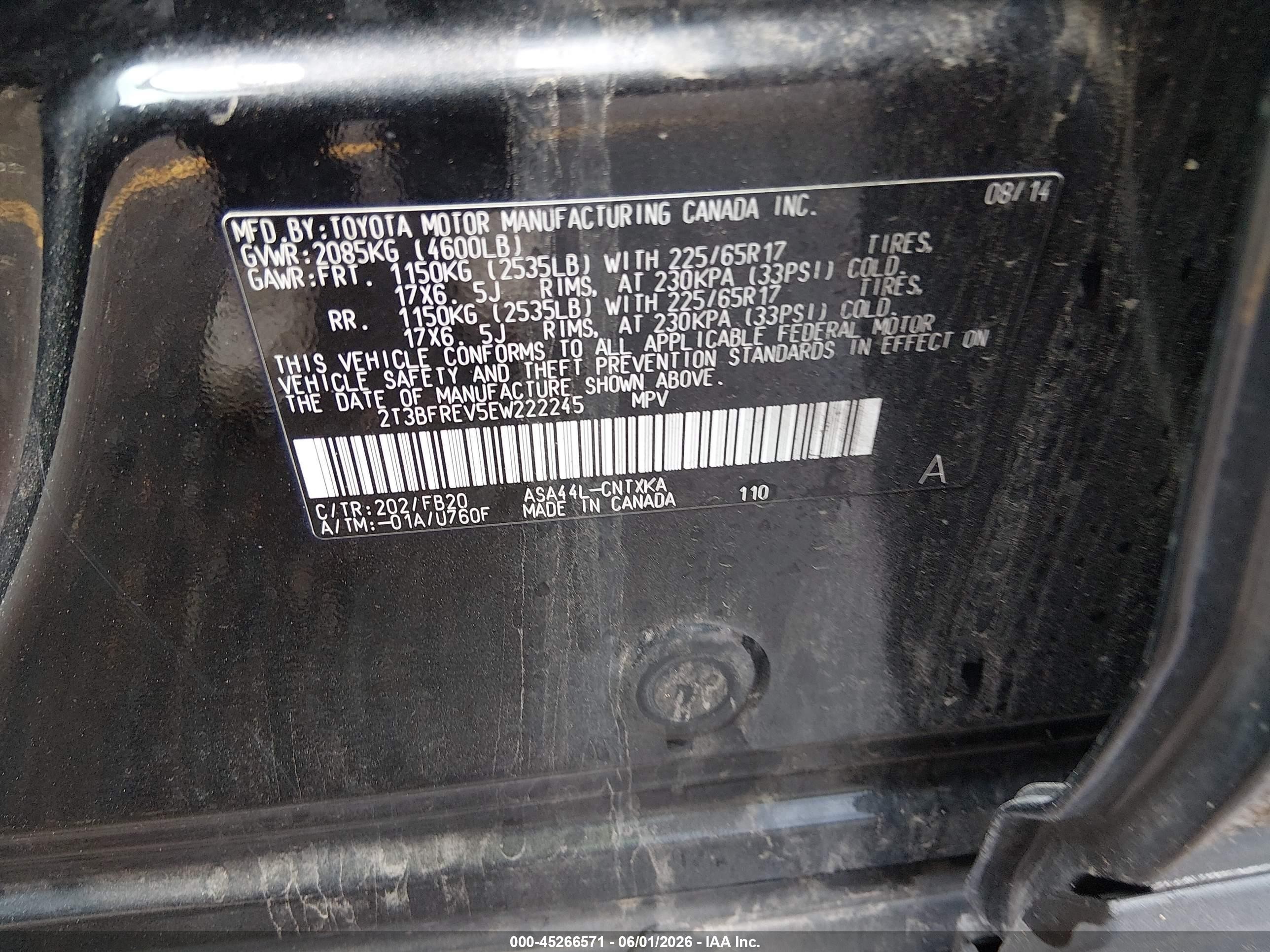 2014 Toyota Rav4 Le Черный vin: 2T3BFREV5EW222245