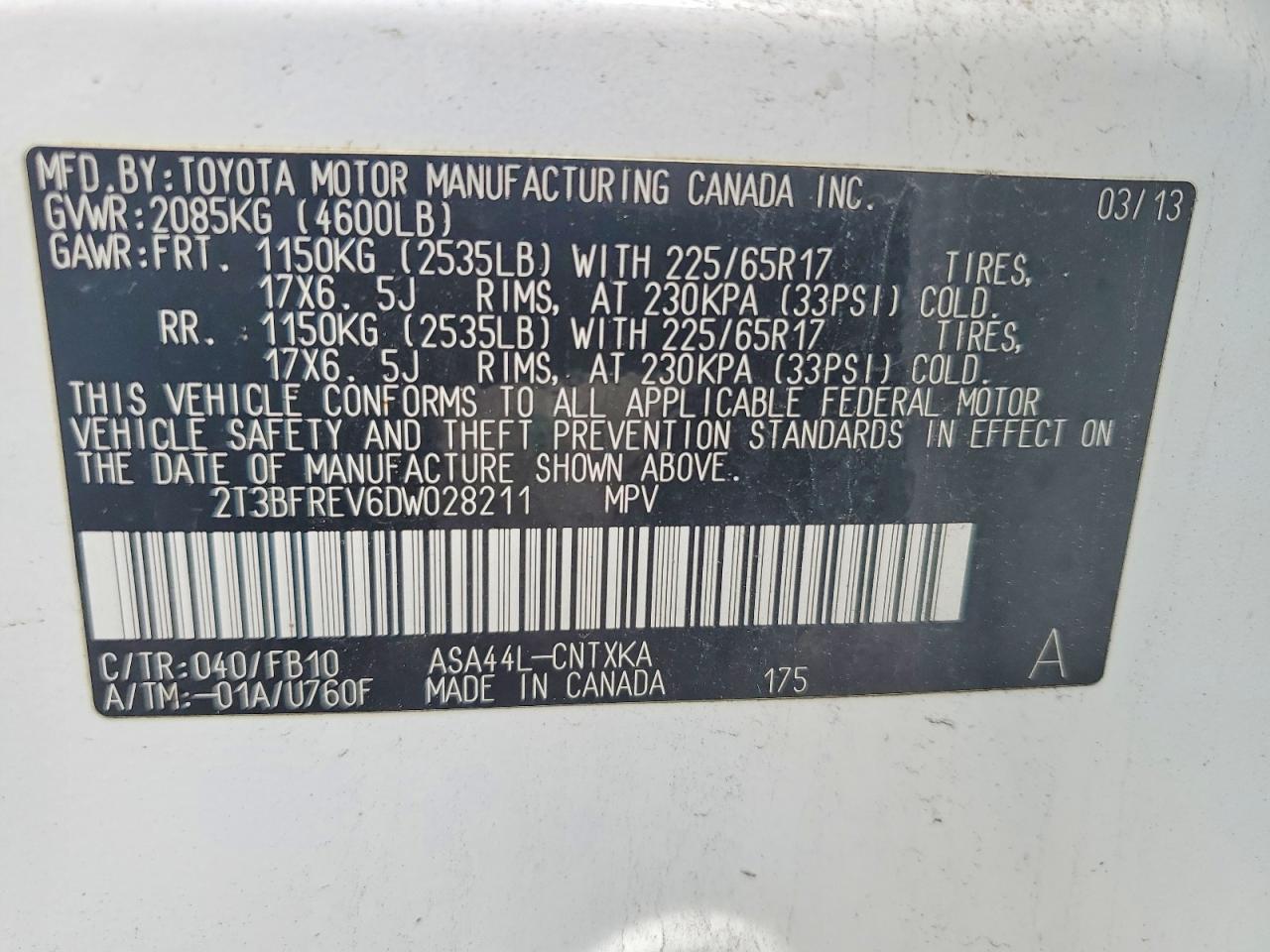 2013 Toyota Rav4 Le White vin: 2T3BFREV6DW028211
