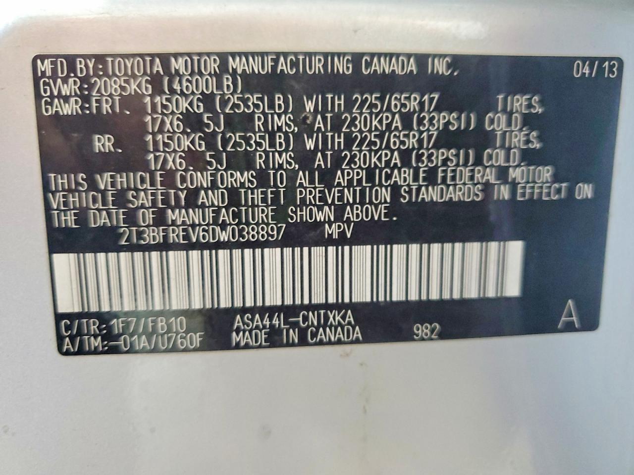 2013 Toyota Rav4 Le Silver vin: 2T3BFREV6DW038897