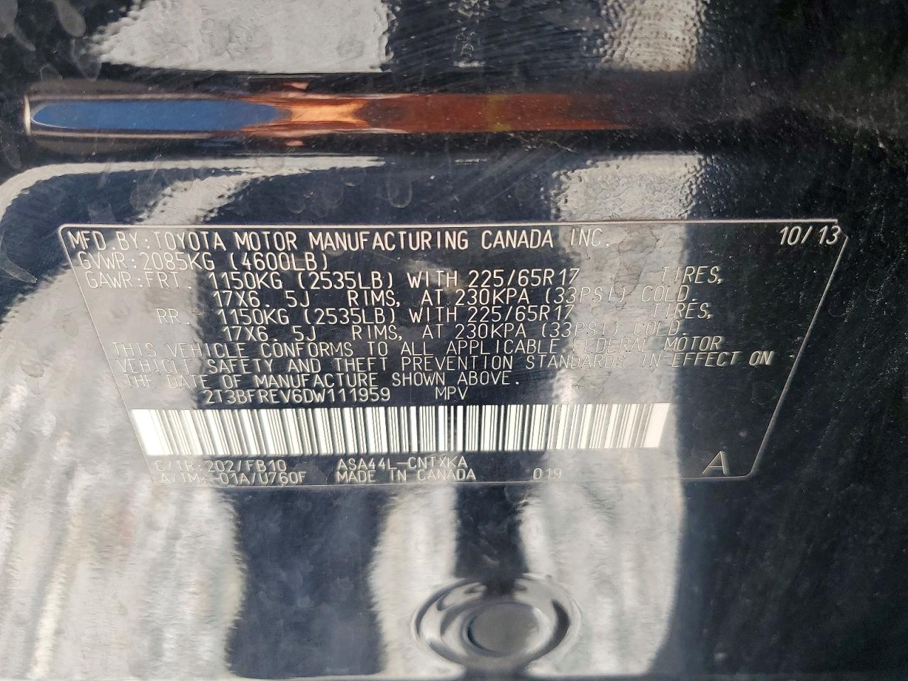 2013 Toyota Rav4 Le Black vin: 2T3BFREV6DW111959