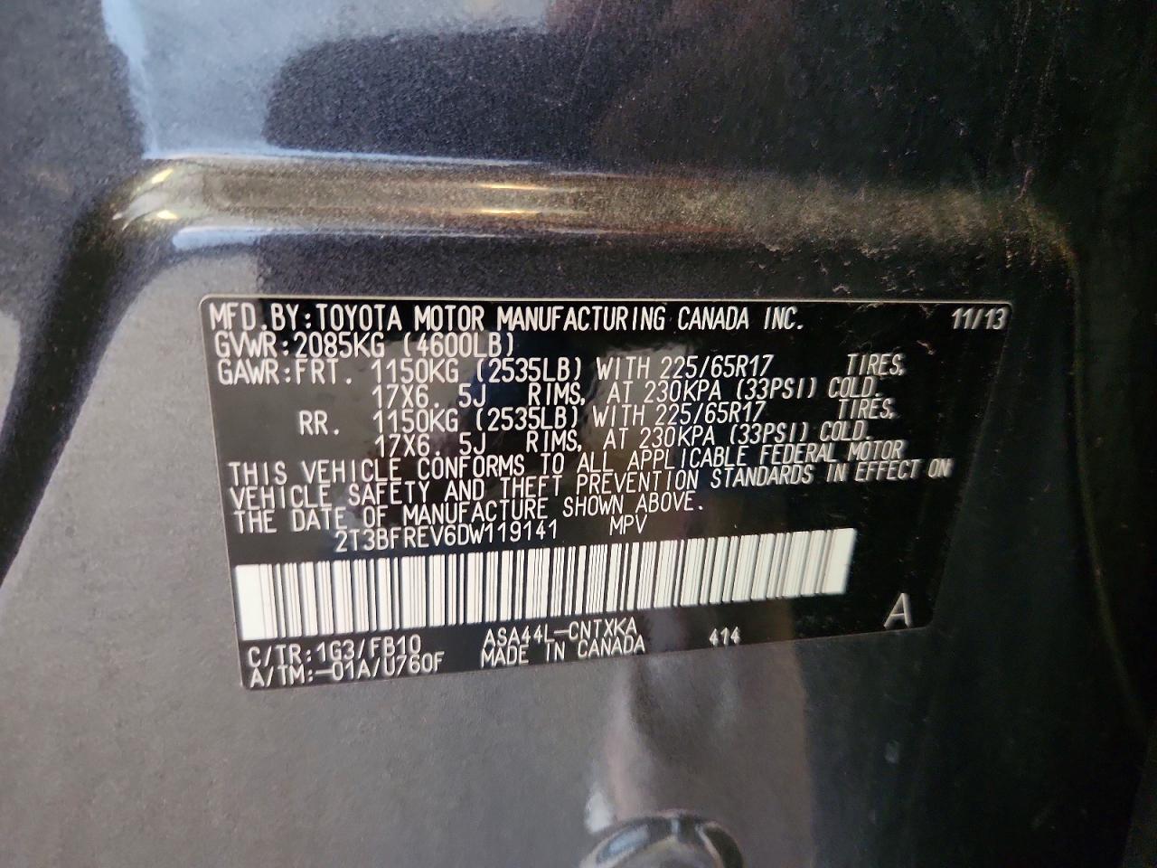 2013 Toyota Rav4 Le Gray vin: 2T3BFREV6DW119141