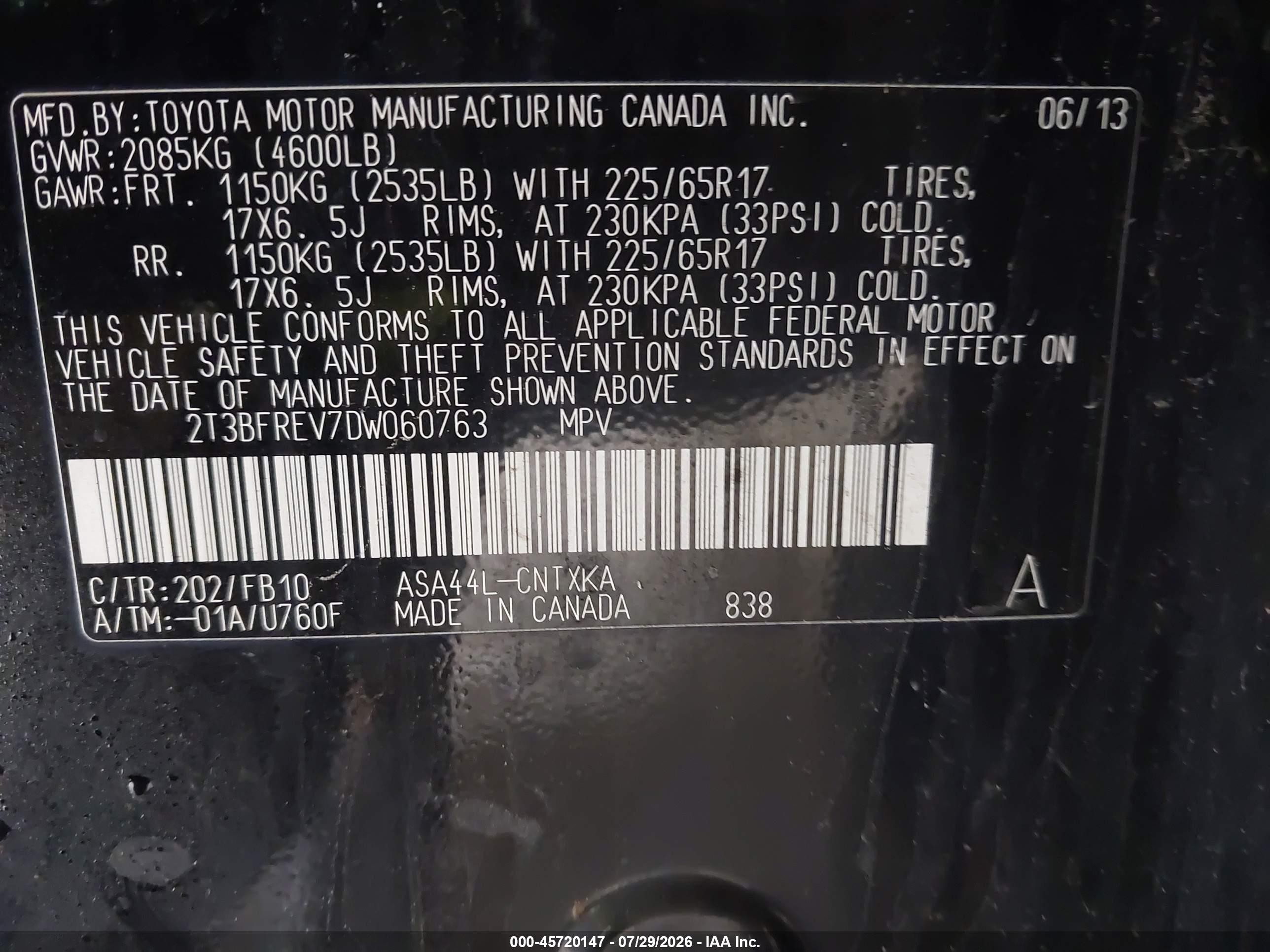 2013 Toyota Rav4 Le Black vin: 2T3BFREV7DW060763