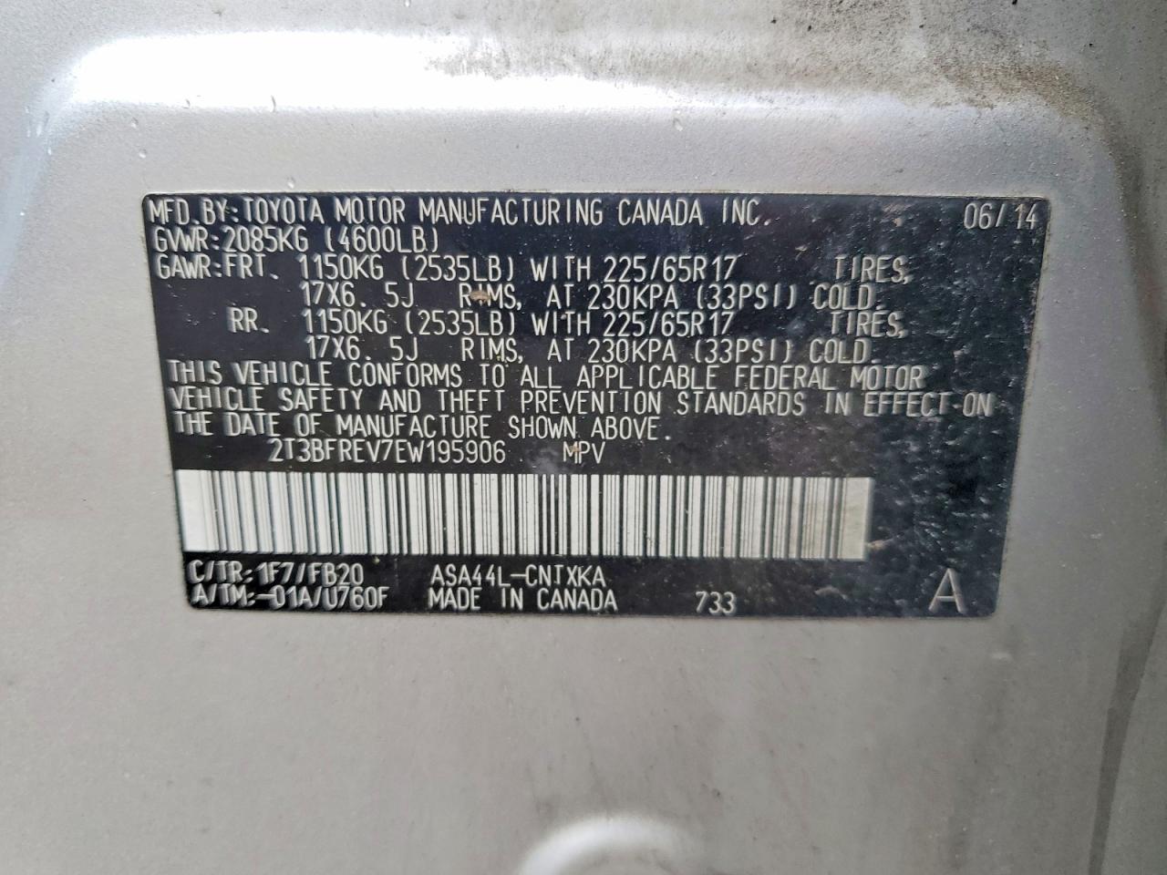 2014 Toyota Rav4 Le Silver vin: 2T3BFREV7EW195906