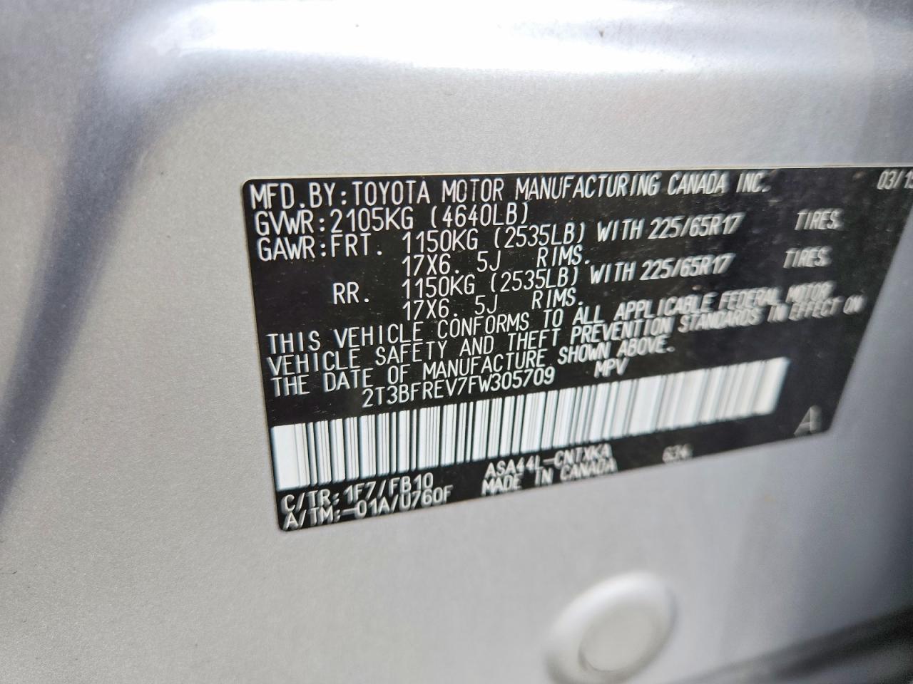 2015 Toyota Rav4 Le Серебряный vin: 2T3BFREV7FW305709