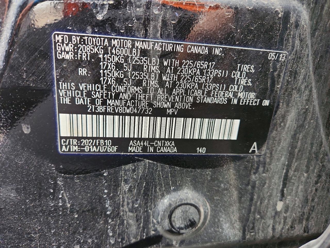 2013 Toyota Rav4 Le Black vin: 2T3BFREV8DW047732