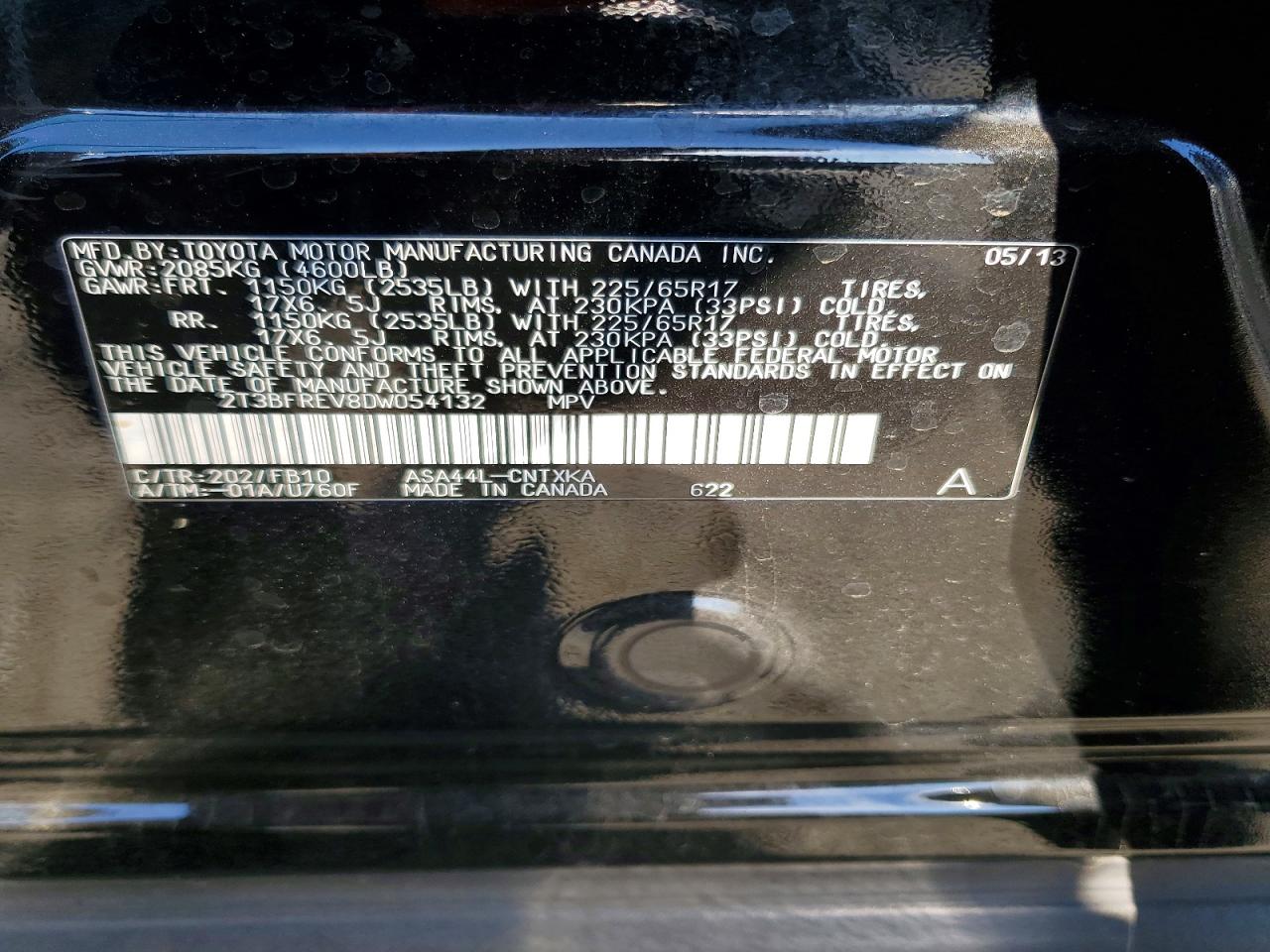 2013 Toyota Rav4 Le Black vin: 2T3BFREV8DW054132