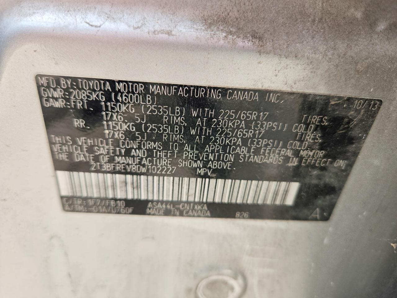 2013 Toyota Rav4 Le Silver vin: 2T3BFREV8DW102227