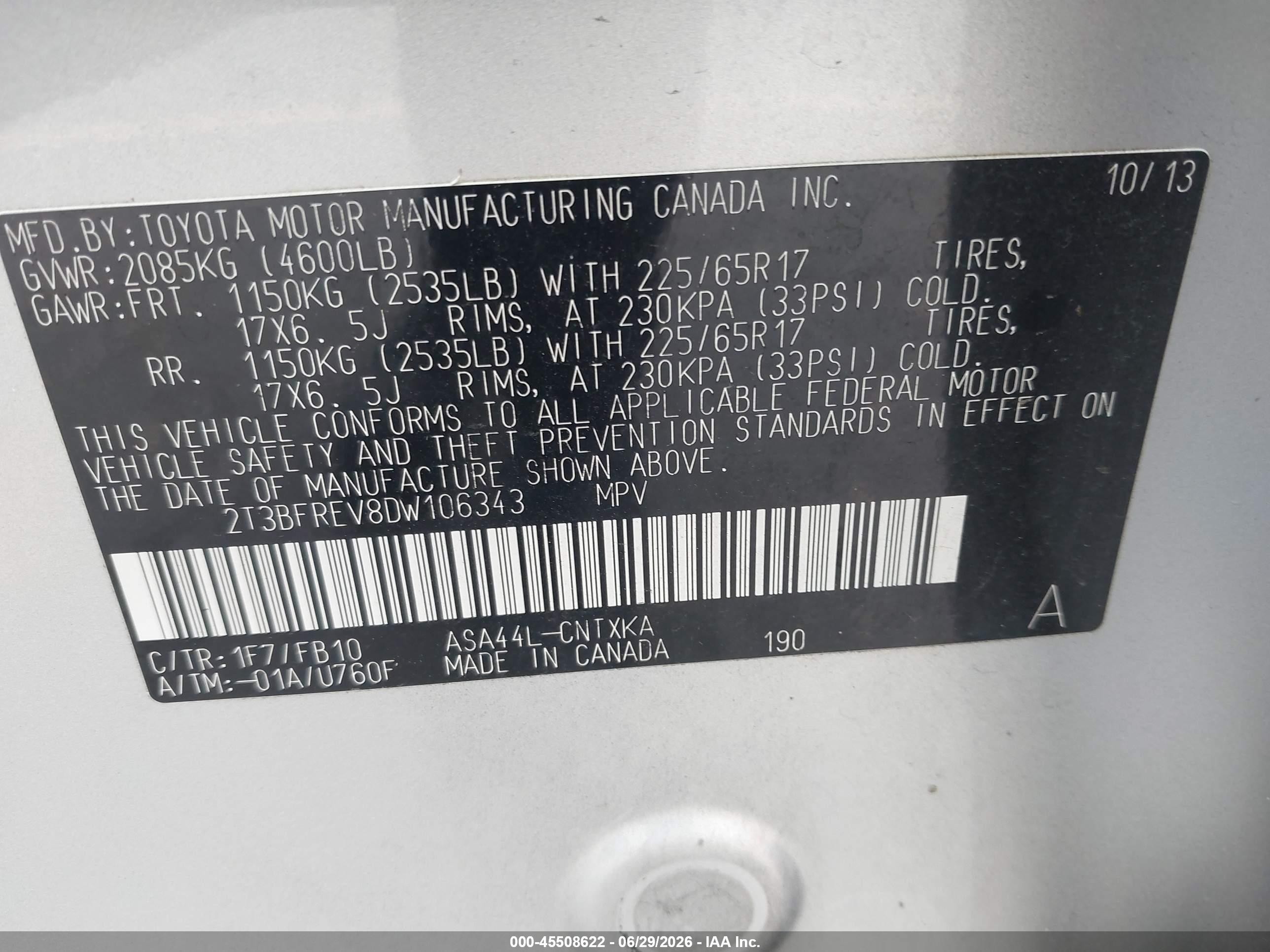 2013 Toyota Rav4 Le Silver vin: 2T3BFREV8DW106343