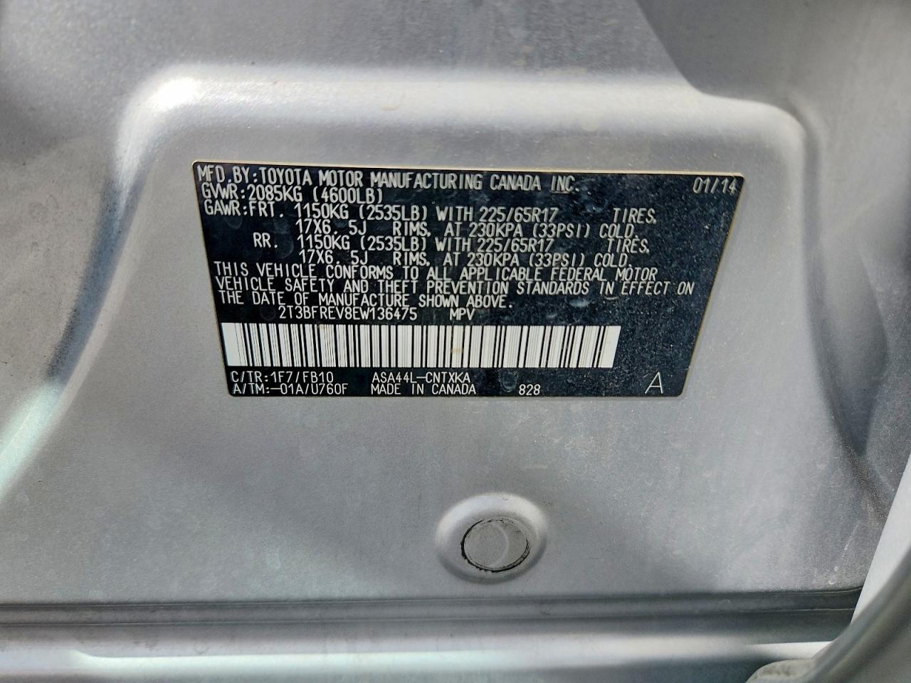 2014 Toyota Rav4 Le Silver vin: 2T3BFREV8EW136475