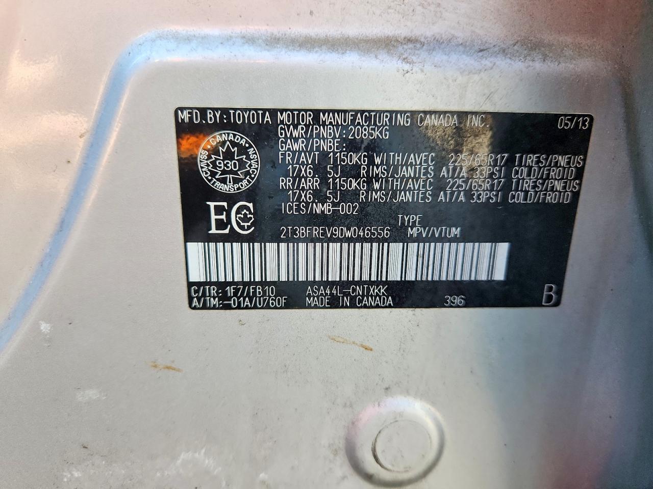 2013 Toyota Rav4 Le Silver vin: 2T3BFREV9DW046556