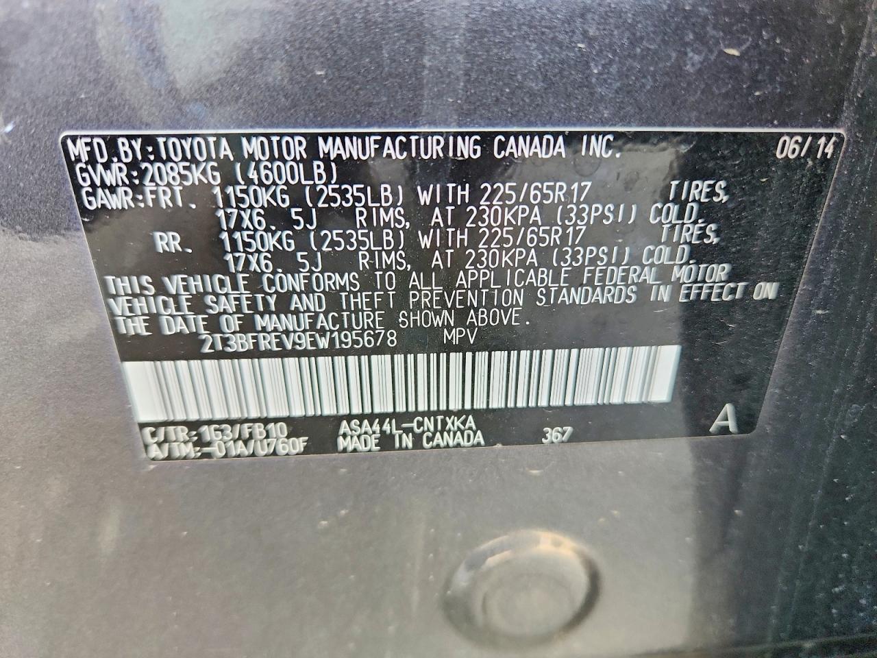 2014 Toyota Rav4 Le Gray vin: 2T3BFREV9EW195678