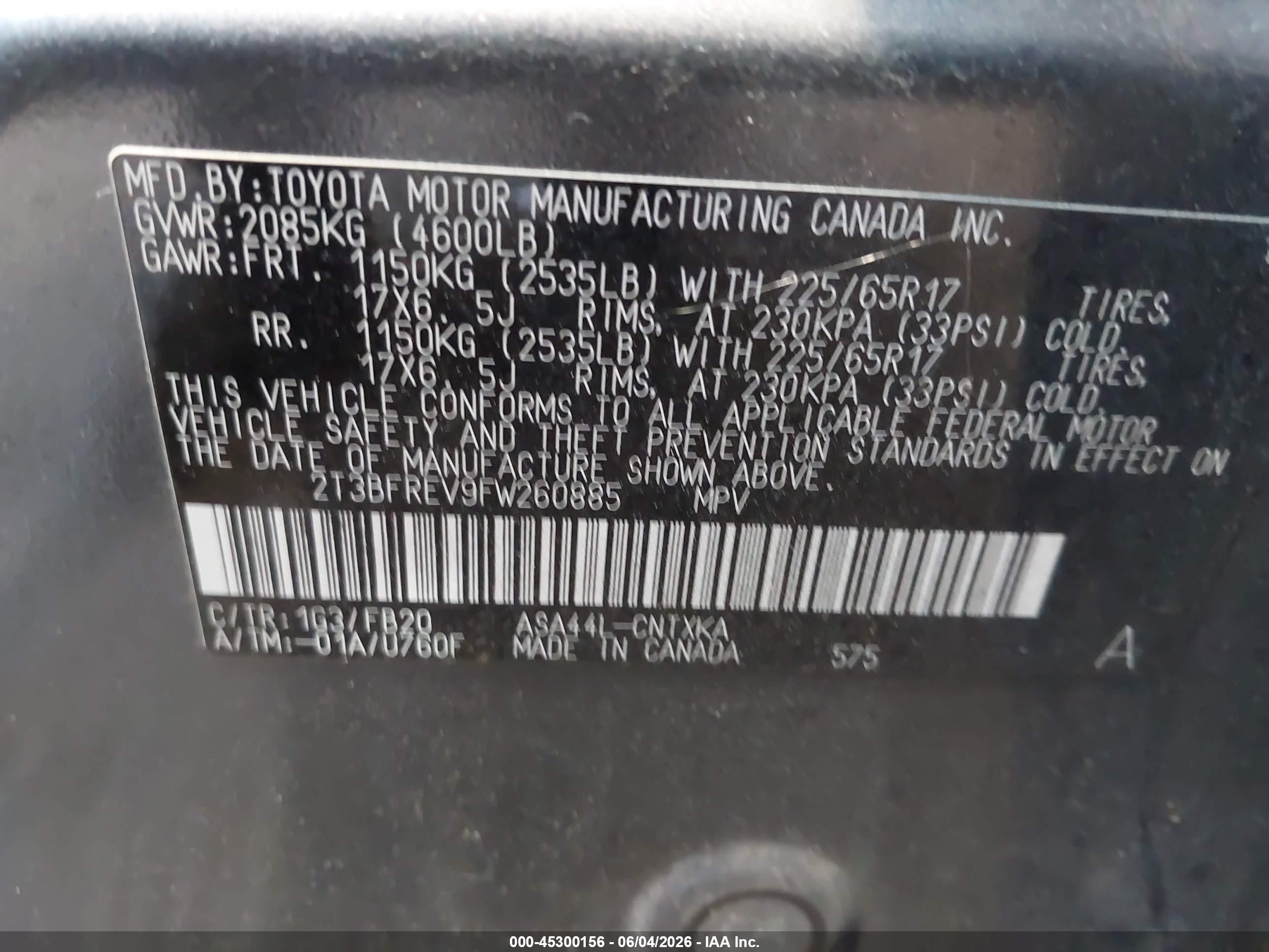 2015 Toyota Rav4 Le Gray vin: 2T3BFREV9FW260885