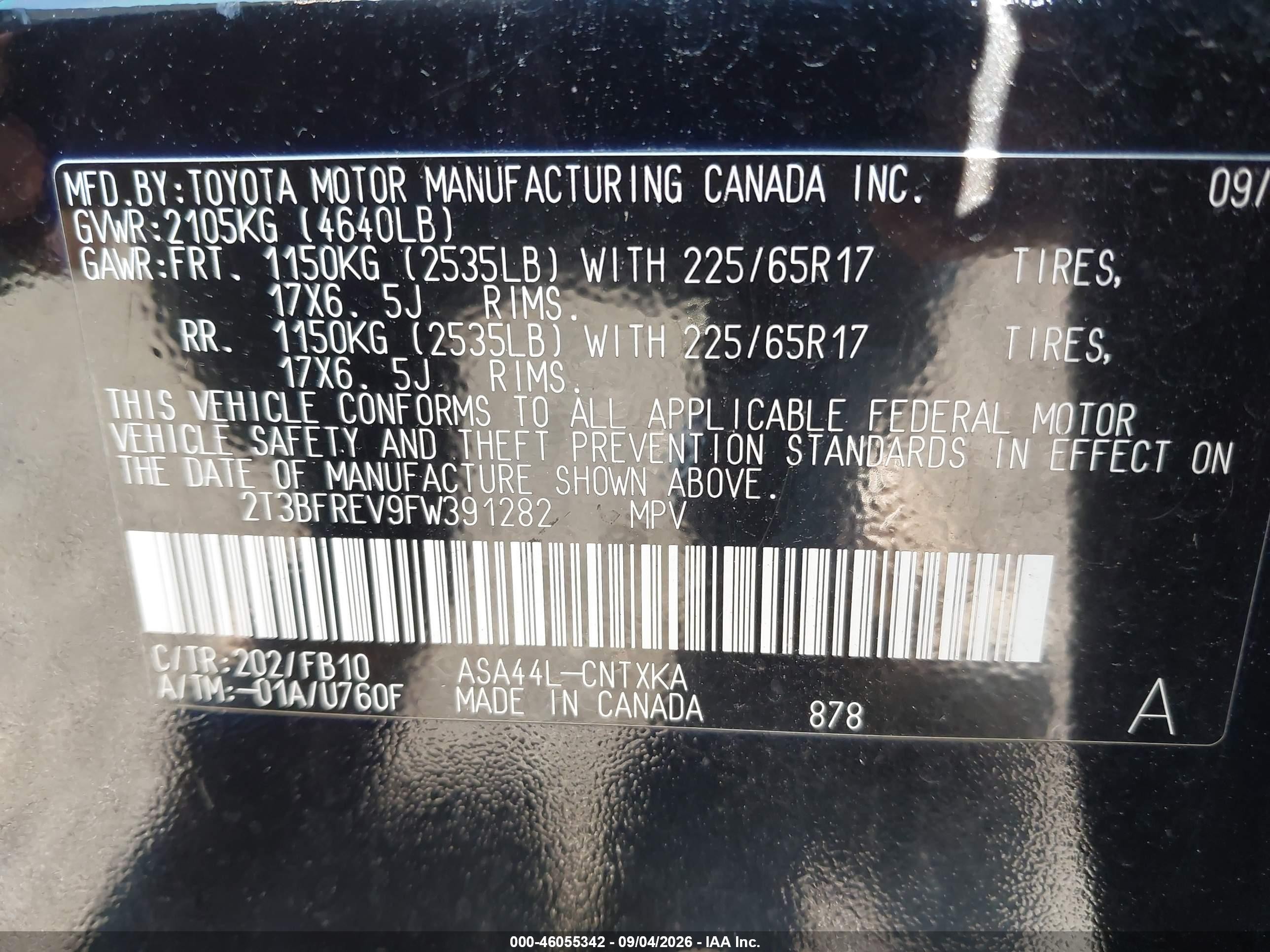 2015 Toyota Rav4 Le Черный vin: 2T3BFREV9FW391282