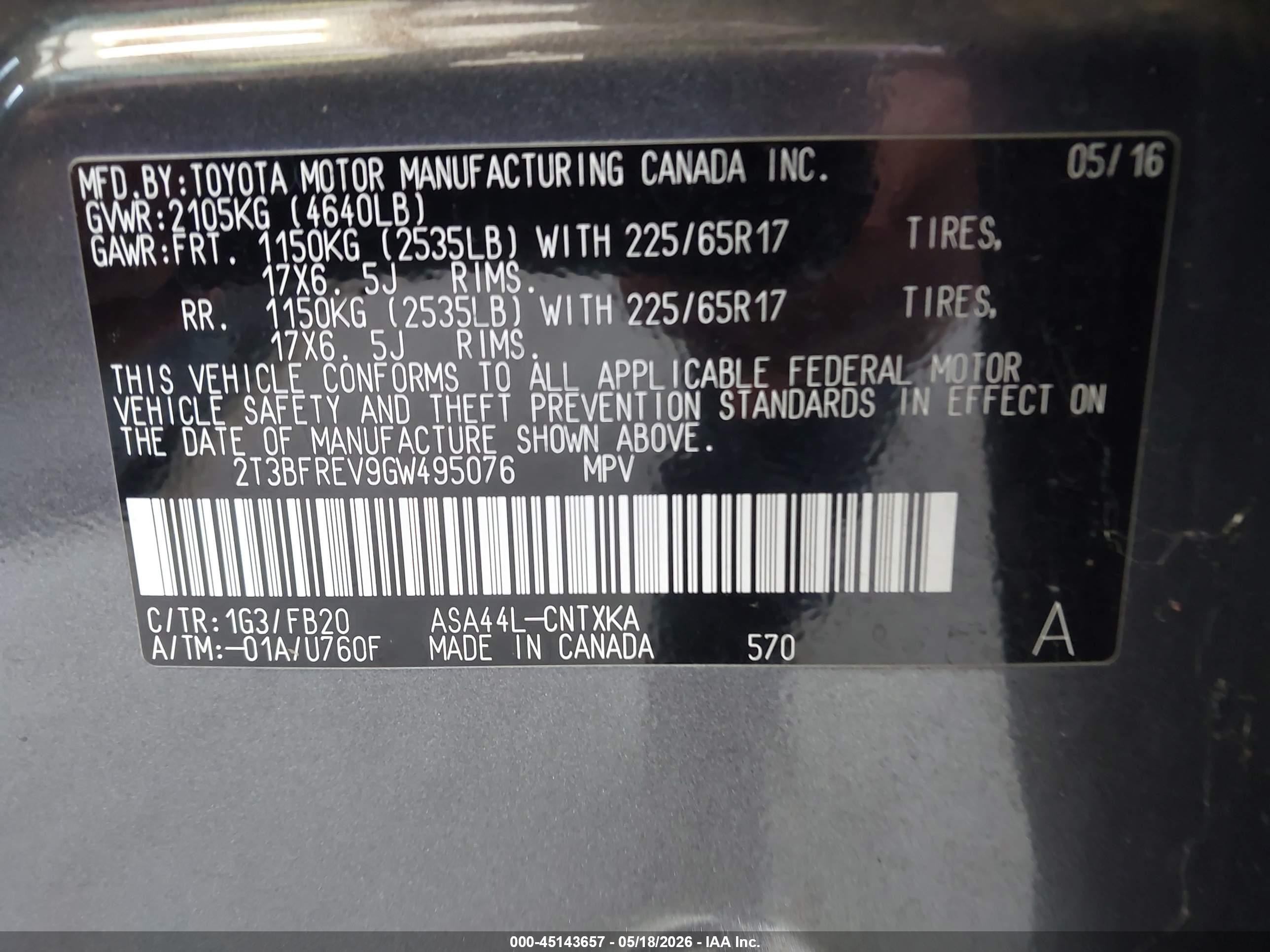 2016 Toyota Rav4 Le Gray vin: 2T3BFREV9GW495076